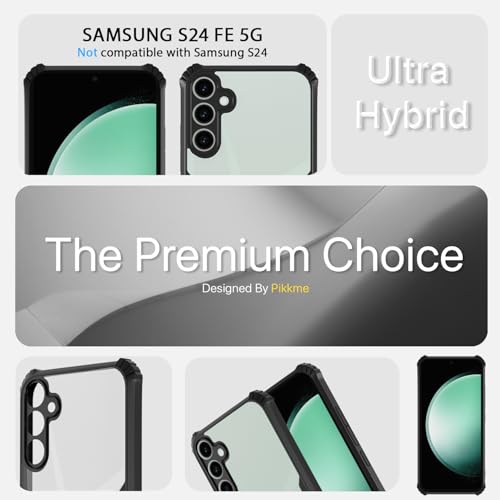 Image of Pikkme Crystal Clear Transparent Back | Ultra Hyrbid | Full Camera Protection | Raised Edge | Bumper Back Case for Samsung Galaxy S24 FE 5G (Black)