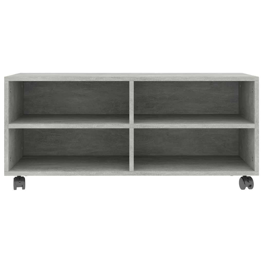 Mobile TV con ruote, grigio cemento, 90 x 35 x 35 cm, in legno, con 4 scomparti aperti, facilmente mobile, con spazio per soggiorno, home theater e camera da letto