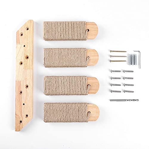 Image of FUKUMARU Wall-Mounted Cat Stairs, Made of Rubber Wood, Durable, Hemp Cord, Anti-Slip, Easy Installation, Create a Cat Play Area, Authentic, Space Saving, Left Rise