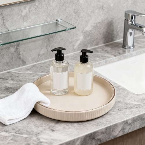 YYTECH Deko Tablett Rund Ø 30 cm Rundes Serviertablett PU Leder Dekotablett Nachttisch Ablageschale für Küche Tisch,Wohnzimmer, Schlafzimmer,Badezimmer(Beige)