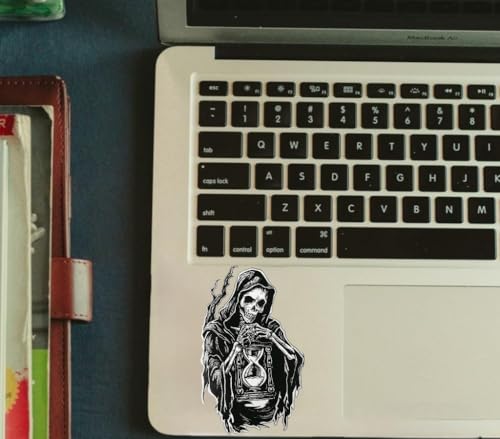 Image of Grim Reaper Holding Hourglass Tattoo Vinyl Bumper Decal Sticker for Car, Bike, SUV, Truck, Helmet, Laptop, Water Bottle, Notebook, Window, Guitar, Skateboard etc Waterproof 6 inches