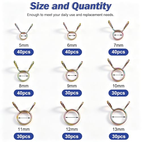 Image of Tnisesm 310Pcs 5-13mm 9 Size Spring Clips Clamps Assortment Kit, Fuel Line Hose Tubing Spring Clips Clamps for Motorcycle Scooter ATV