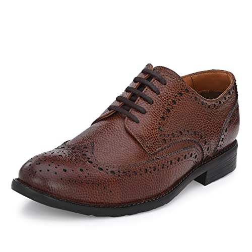 Image of Auserio Men's Brogue Full Grain Leather Lace Up Formal Shoes | Anti Skid Sole & Waxed Laces | Antimicrobial Memory Foam Padded Insole with Detailed Stich| Shoes for Office & Parties (115.116.117)