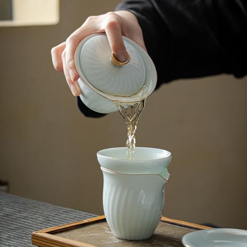 Chinese Tea Set, Gaiwan Tea Set with 6 Cups, Chinese Gongfu Teaset, Gold-plated Edge Craftsmanship(GaiwanB 6cups) by Tandarui - Image 7