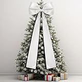 Daifunli 20 x 47 Inches Extra Large Christmas Satin Bows Christmas Tree Topper Decorations Giant Xmas Tree Toppers Bows for Home Wreath Wall Holiday Birthday Wedding Engagement Party Decor(White)