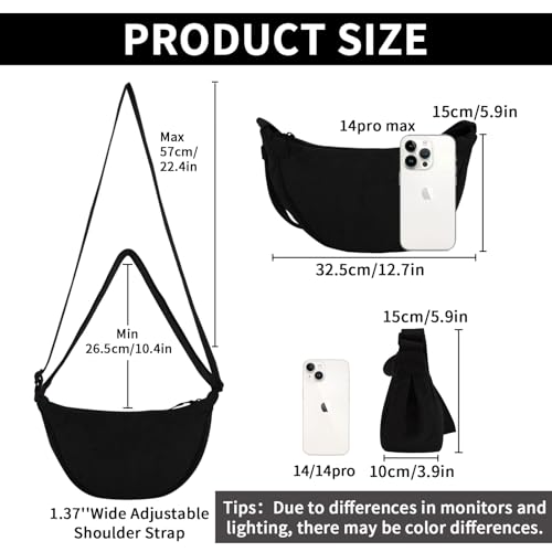 Image of Nylon Crescent Crossbody Bag for Women Purses Trendy Men,Small Travel Sling Bag Hobo