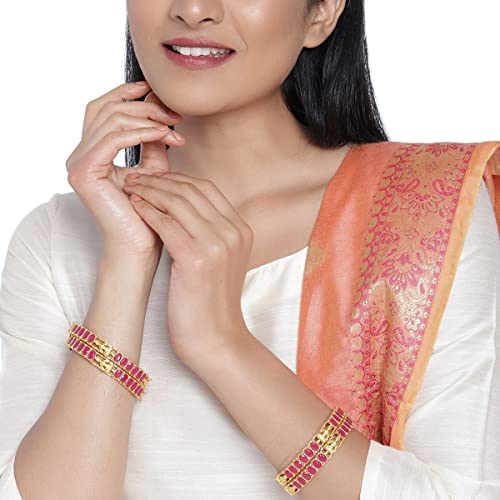 Image of ACCESSHER womens 22kt Gold plated set of 4 bangles Ruby Stone -studded Sustainable Handcrafted Bangles