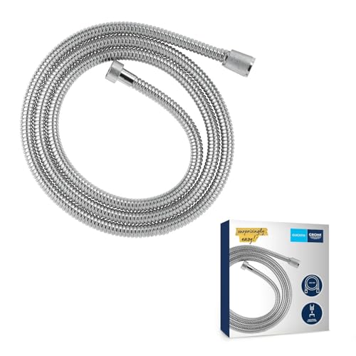GROHE Flexible tuyau de douche salle de bains VitalioFlex métallique, tuyau de douche 1500mm, anti-pliures, finition brillante, raccord fileté universel 1/2, chromé, 22107000 (Import Allemagne)