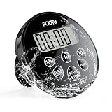 FCXJTU Digital Waterproof Shower Clock Timer, Bathroom Shower Countdown Timer with Alarm, Magnetic Back, Stand for Kitchen Cooking Dark Black