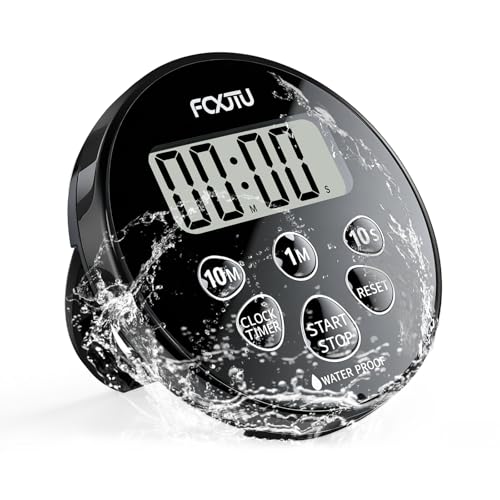 FCXJTU Digital Waterproof Shower Clock Timer Bathroom Shower Countdown Timer with Alarm Magnetic Back Stand for Kitchen Cooking Dark Black