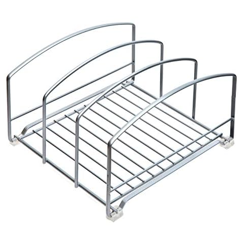 Amtido Kitchen Cupboard Storage Organiser Rack For Trays, Chopping Boards, Cooking Sheets And Baking Accessories - Suitable For Pantry, Cabinet Drawers, Counter-top Or Under Sink - Matt Silver Cover
