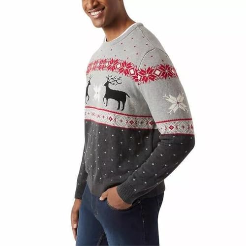 Chaps Men's Crewneck Family Holiday Christmas Sweater (US, Alpha, Large, Regular, Regular, Gray)2