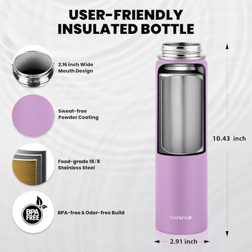 Image of RAYMYLO Insulated Water Bottle 24 oz, Triple Wall Vacuum Stainless Steel (Cold for 24Hrs, Hot for 12Hrs), Leak Proof & Non-BPA, Modern Water Flask Jug with Paracord Handle & Straw Spout Lids