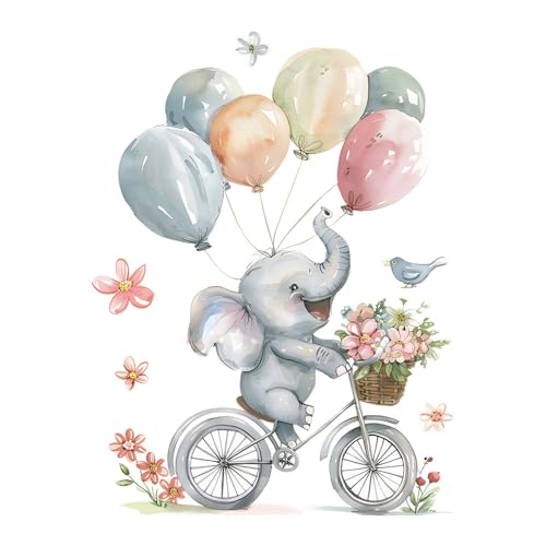 Image of Baby Elephant with Balloons Wall Stickers for Kids Baby Wall Stickers for Kids Room Bedroom Playroom Nursery Living Room Decor Wall Art Wall Decoration Boho