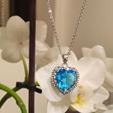 Crystalline Azuria Kobiety Pozłacane 18 kt Białym Złotem Serce Niebieska Symulacja Akwamarynowa Cyrkonia Kryształy Wisiorek Naszyjnik 45 cm
