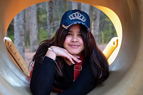 Popfizzy Bling Princess Crown Hat For Girls Rhinestone Hat, Bedazzled Baseball Caps, Distressed Hat, Fancy Bejeweled Hats, Sparkle Studded Denim Ball Caps (Princess Crown) #TOP4