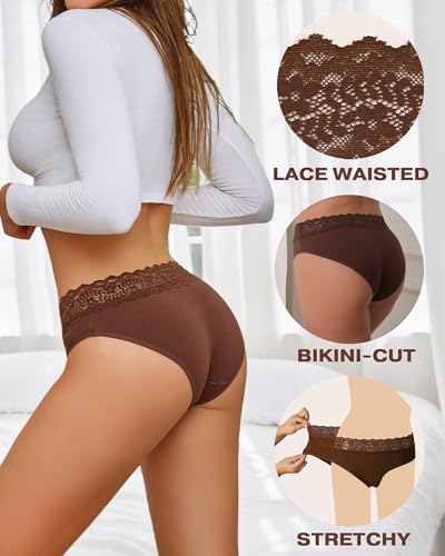ROSYCORAL Cotton Underwear for Women Lace Trim Briefs Soft Low Rise Ladies Stretchy Hipster Bikini Panties 5 Pack3