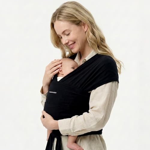 Momcozy Écharpe de portage bébé Ring sling facile à enfiler, | Sling bébé pour 3,6 à 15 kg | Respirante & ergonomique | Certifiée OEKO-TEX Standard 100 | Noir