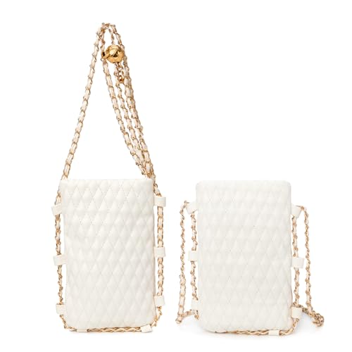 Image of myfriday Mini Quilted Crossbody Purse, Chain Strap Summer Shoulder Bag | Metal ball chain adjuster, snap closure and lightweight phone pouch add cute summer carry for holidays and shopping