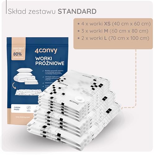 4CONVY Worki próżniowe do przechowywania ubrań kołder i pościeli - Worki próżniowe wielokrotnego użytku - zestaw 9 sztuk worków próżniowych - Wysokiej jakości worki oszczędzające miejsce