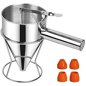 Pancake Dispenser, Sopito 20oz/600ml Multi-Caliber Pancake Batter Dispenser Stainless Steel Funnel with Stand Great for Takoyaki Balls, Crepes, Muffins, Waffles, Cupcakes