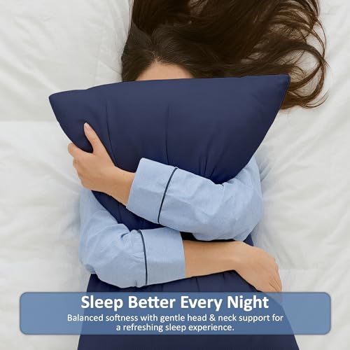 Image of ARLinen Sleeping Pillow Filler Set of 2 - Non-Woven Fabric, Fluffy Cotton Filling, Home, Hospital, Hostel & Travel Use - Navy Blue 17x27 Inch