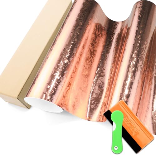 24K Chopped Forged Carbon Fiber Textured Gloss Rose Gold Vinyl Wrap Auto Car Sticker Decal Sticker Film Sheet Bubble Free Air Release Technology with Tool Set 1FTx5FT