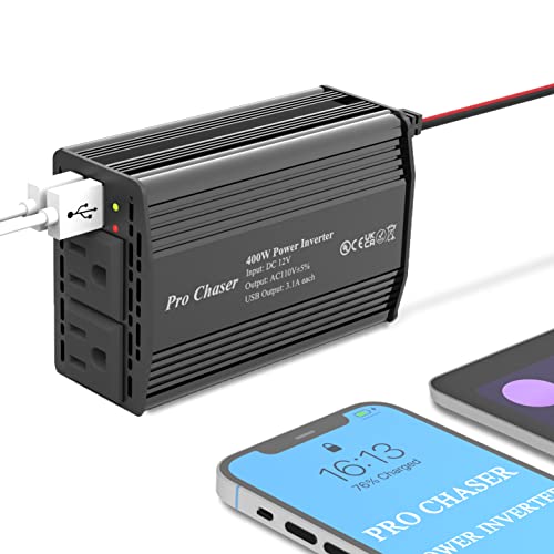 400W Car Power Inverter 12V Dc To 110V Ac Car Truck Rv Inverter 6.2A Dual Usb Charging Ports For Road Trips (Type C Adaptors Included) #TOP1