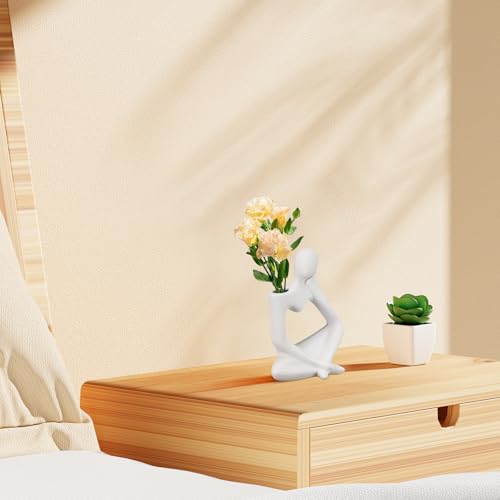 Vase en céramique blanc Thinker pour fleurs séchées design minimaliste