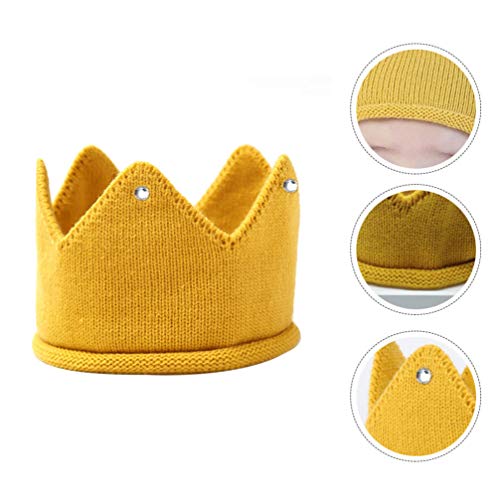 Kisangel Baby Boy Girl Crown Knitted Woolen Hat Baby Birthday Tiara Winter Beanie Cap Baby Shower Crown Photo Prop (Yellow)2