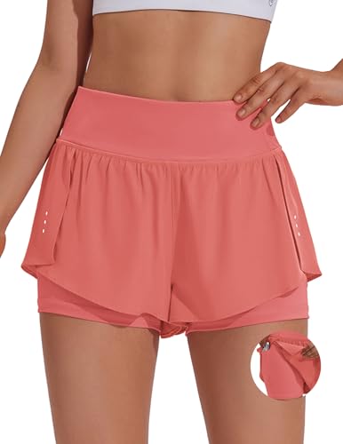 PINSPARK Shorts atléticos 2 em 1 para mulheres motociclistas embaixo da calça, shorts de corrida de