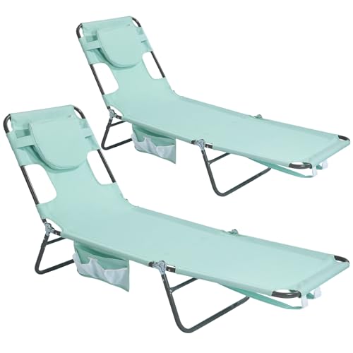 SunnyFeel Lounge Beach Chair for Adults with Face Hole, Backpack Reclining Beach Chairs Lay Flat, Sun Face Down Tanning Chair, Portable Folding Camping Cot for Outside Pool, Sunbathing, Read