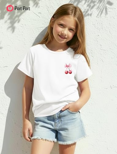 Image of PATPAT Girls Crewneck Short Sleeve Graphic Tees Animal Print Shirts Cute Summer Outfits 5-12 Years