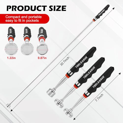 Image of TOOLEAGUE 3Pcs Telescoping Magnetic Pickup Tool, 25LB, 40LB and 40LB | 31-Inch Magnet Stick, Extendable Magnetic Wand for Retrieving Screw Bolts Nuts and Other Small Metallic Objects