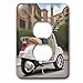 3dRose White motor scooter stands on the small town square on... - Light Switch Covers (lsp-376823-6)
