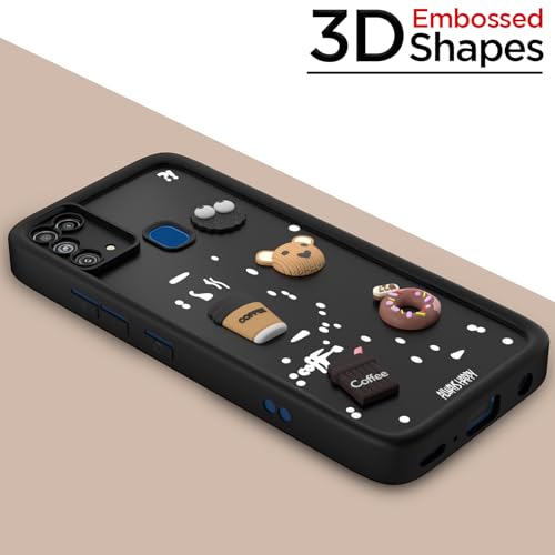Image of Outlouders Back Cover for Samsung Galaxy M31 / M31 Prime / F41 | 3D Cartoon Cute Fun Bear | Silicone Full Body Protection Bumper Case (Black)