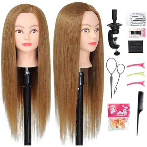 Cosmetology Mannequin Head with Hair 50% Human Straight Hair 26 inch Mannequin Head Doll Head with Hair Manikin Makeup Practice Head for Hair Styling Cover