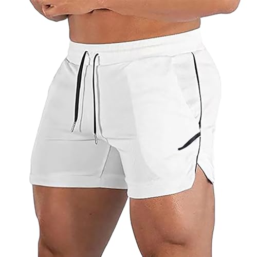 VYLYNL Sommarmode för män enkel strand enfärgade lediga shorts byxor basketshorts håriga yogabyxor, Vitt, XXL