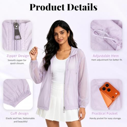 Image of Venzina Sunscreen Jacket for Women with Hood Ice Silk Windbreaker Zip Up