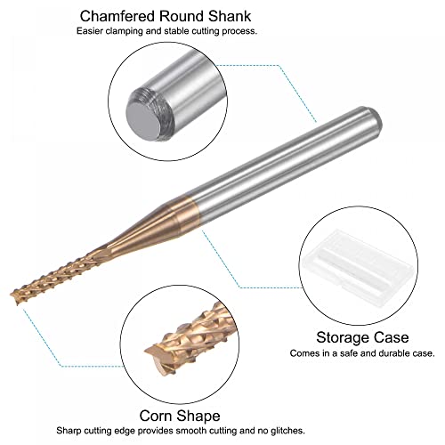 Image of uxcell End Mill CNC Router Bits, 1 /8 inch 3.175mm Shank 1.4mm x 8mm Titanium Coated Tungsten Carbide Engraving Milling Cutter for PCB Plastic Fiber Wood 4pcs