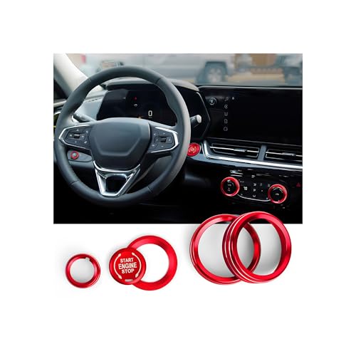 Polodunn for 2020-2025 2026 Chevrolet Trailblazer Accessories & 2024-2025 2026 Chevy Trax Accessories, 5pcs Aluminum Alloy Knob Covers Trim Set - Air Conditioning, Headlight & Push Start (Red)