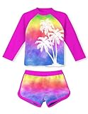 2 Pieces Rash Guard for Girl Size 9-10 Palm Trees Swimsuit 9 10 Girls Rose Red Rashguard Big Girl Tankini Colorful Bathing Suits with Shorts Lightweight Beach Suit Long Sleeve Swimwear for Children