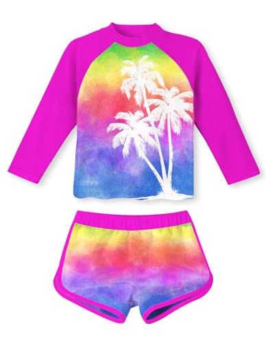 Image of Vogseek 4-10T Girls Rashguard 2 Pieces Long Sleeve Swimsuit Swimwear with Shorts