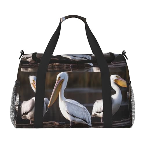 Three Pelicans Travel Duffel Bag Lightweight Waterproof Carry On Tote Bag Foldable Weekender Overnight Bags Sport Gym Bag For Women Men