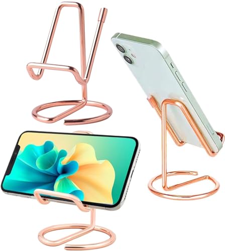ROSYQUARZ Cell Phone Stand for Desk, Metal Mobile Phone Stand Holder, Cute Rose Gold Cell Phone Display Holder Phone Dock Compatible with All Mobile Phones, iPhone, Switch, iPad (Rose Gold, 1 Pack)