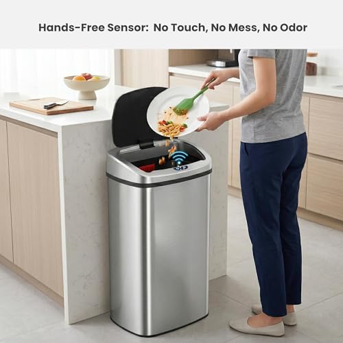 Image of iTouchless 24 Gallon Large Sensor Trash Can with AC Adapter | Odor Filter | 91L Commercial Stainless Steel Automatic Kitchen Bin for Home, Office, Restaurant, Store, Lobby, Restroom, Kitchen, Business