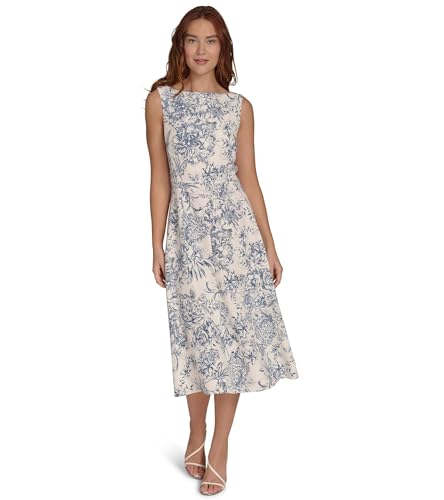 Image of Tommy Hilfiger Women's Sleeveless Boat Neck Fit & Flare Midi Dress