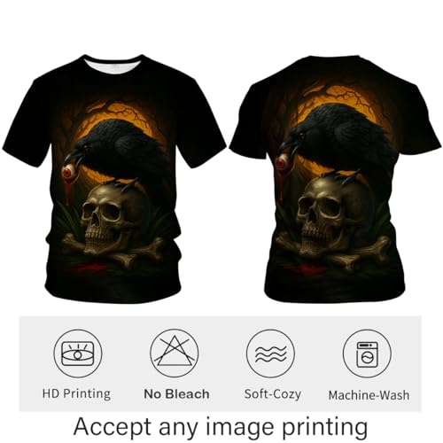 Blissboy Funny Skull Graphic T-Shirt Novelty Short Sleeve Crewneck Shirt