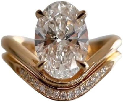 3 CT Oval Moissanite Diamond Engagement Ring Set 14Kt Solid Gold Plated Wedding Ring,Engagement Gift for her,Gift For Her.