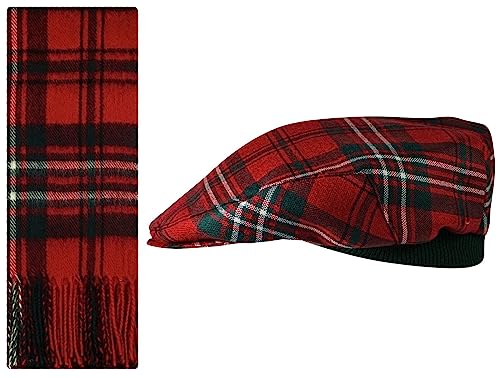 Laine d'agneau d'Écosse : ensemble écharpe et béret rouge tartan